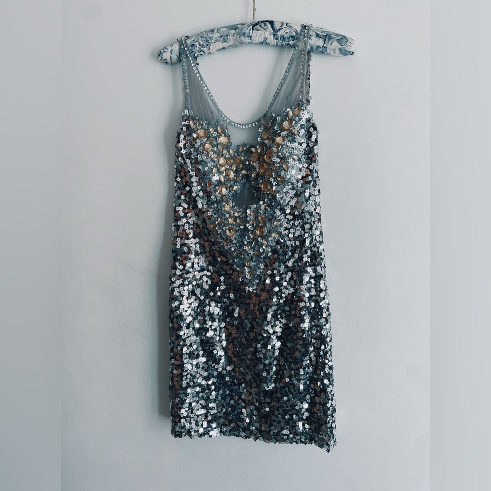 Silver backless dress (prom or homecoming)
